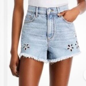 Driftwood Goldie Eyelet Denim Shorts Jean shorts Frayed Hem 33 high rise
